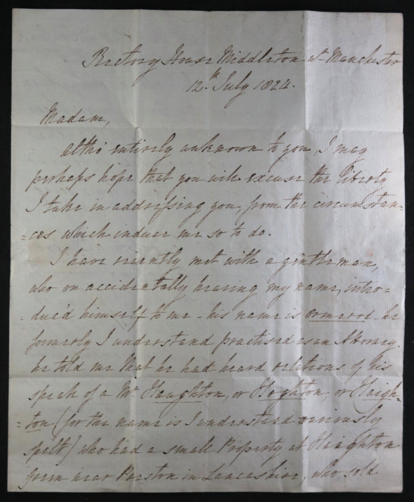 1824 UK letter from John Houghton Rector parish Middleton, Manchester