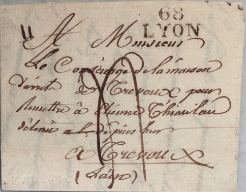 1825 lettre de Lyon pour prisonier au Maison d’arrêt de Trévoux (Ain)