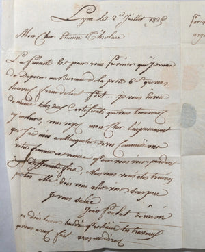 1825 lettre de Lyon pour prisonier au Maison d’arrêt de Trévoux (Ain)