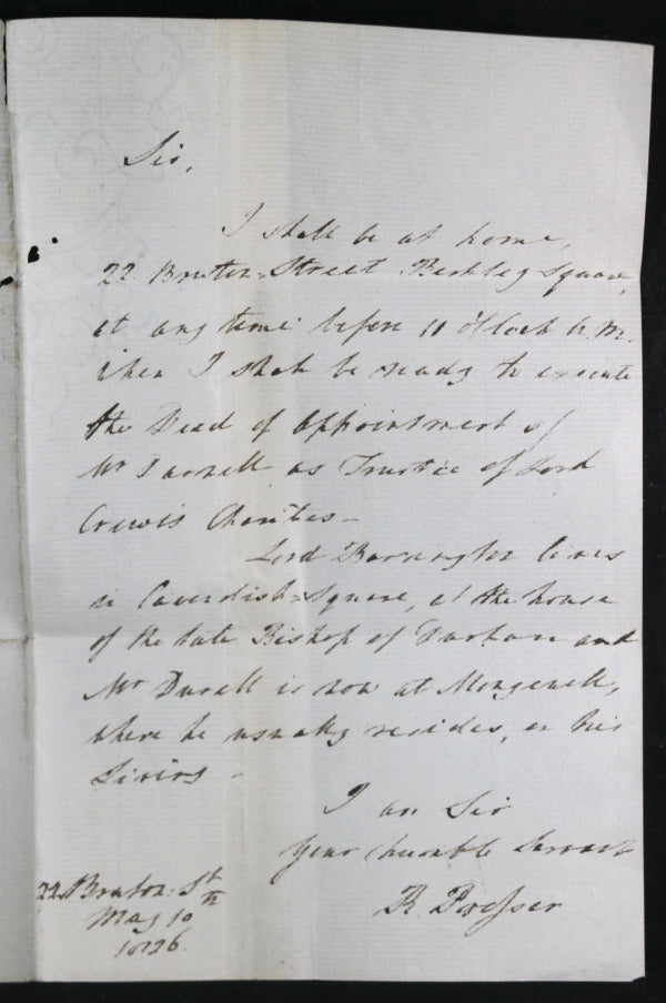 1826 London UK Richard Prosser Archdeacon Durham, Lord Crewe Charity