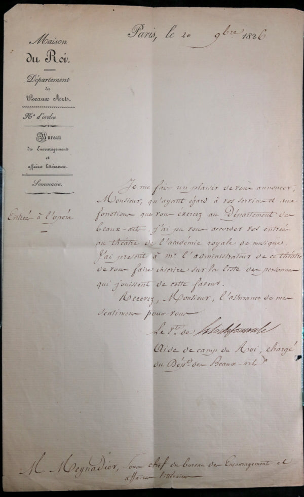 1826 Vicomte Rochefoucauld, invitation, Gentilhomme chambre du roi 