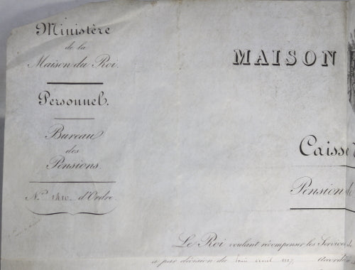 1827 pension pour veuve d'un Gentilhomme ordinaire du Roi Charles X