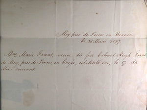 1827 lettre au Comte Lauriston, annonce du mort de sa tante en Écosse
