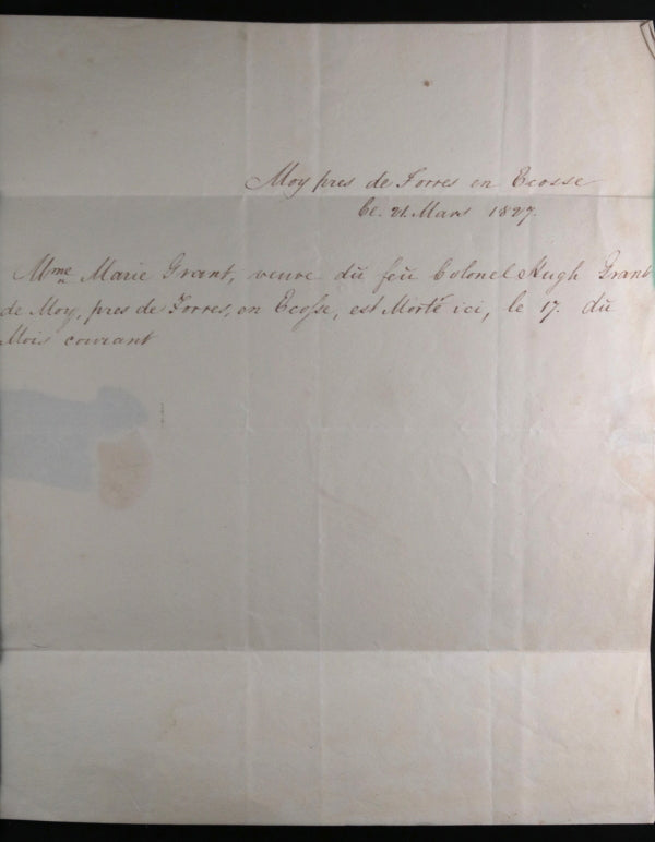 1827 lettre au Comte Lauriston, annonce du mort de sa tante en Écosse