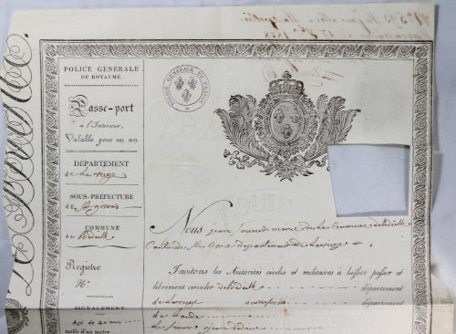 1828 passport pour un cultivateur, département l’Ariège