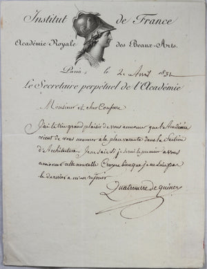 1831 Quatremère de Quincy, nomination Académie des Beaux-Arts (Paris)
