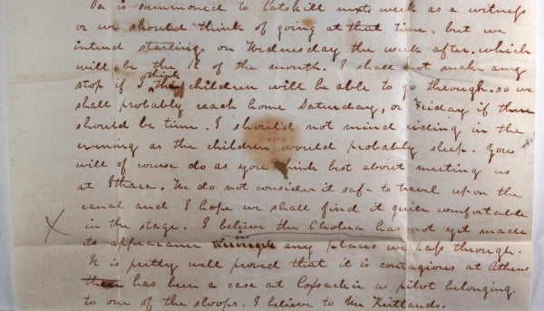 1832 letter from Greenville New York, travel by stage/wagon, Cholera!