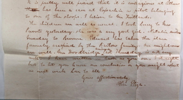 1832 letter from Greenville New York, travel by stage/wagon, Cholera!