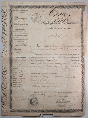 1833 passport pour un maître ramoneur, département Puy-de-Dôme