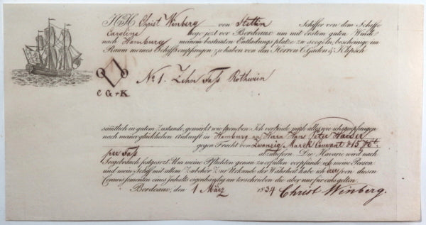 1834/45 Poland 6 illustrated maritime bills of lading transport wine 1834/45 Poland 6 illustrated maritime bills of lading transport wine