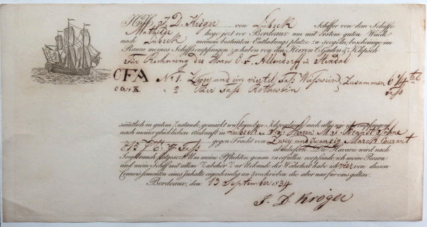 1834/45 Poland 6 illustrated maritime bills of lading transport wine 1834/45 Poland 6 illustrated maritime bills of lading transport wine