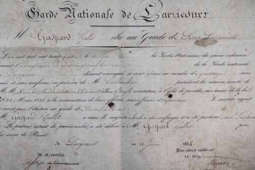 1834 nomination Garde Nationale de Larzicourt (Marne)