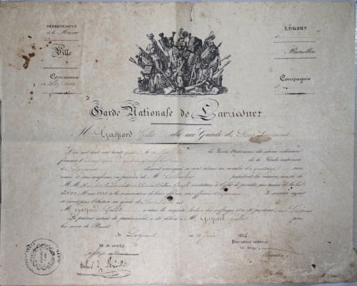 1834 nomination Garde Nationale de Larzicourt (Marne)