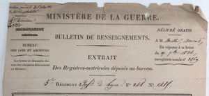 1836 France extrait matricule soldat 5e regt. ligne (Leipzig Waterloo)