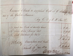 1839 UK Falmouth expenses for Captain and merchant ship Gallias Minerva