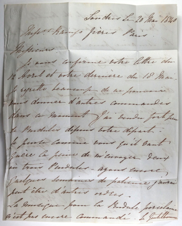 1840 London UK, 2 letters to clockmaker Raingo in Paris