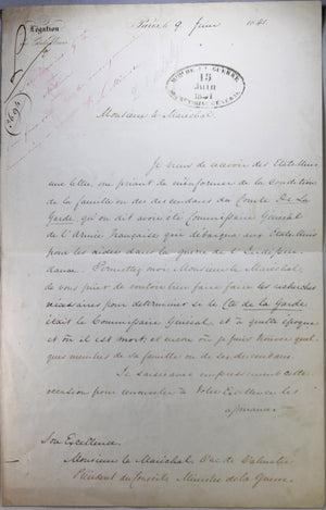 1841 US Ambassador to France, research on officer War of Independence