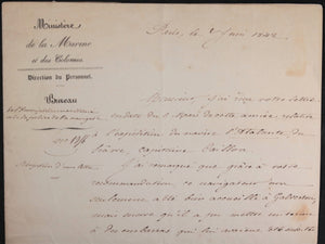 1842 letter French Minister of Navy to Dubois Saligny (Republic Texas)