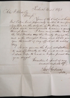 1843 letter Postmaster Rochester NY to Alex Abell Washington D.C.
