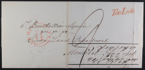 1844 Canada letter Quebec to Bouthillier Crown Lands Montreal
