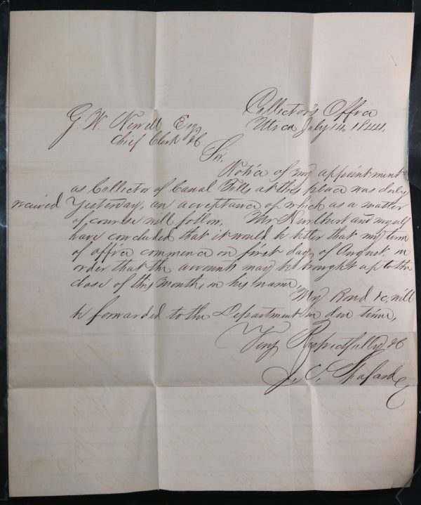 1844 Utica NY appointment as Toll Collector for Erie Canal