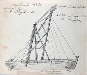 1845 superbe dessin de bateau à l’encre signé Target, Rochefort France