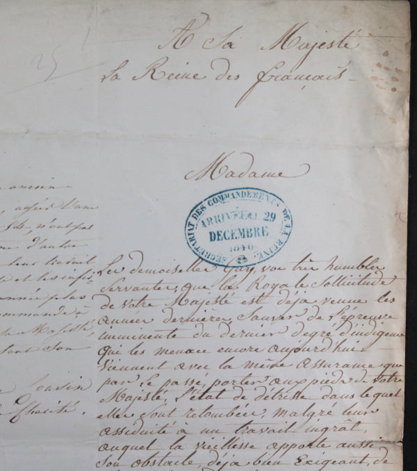 1846 Paris demande de secours à Reine Marie-Amélie de Bourbon-Siciles
