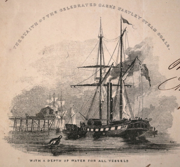 1847 Newcastle UK, illustrated ship manifest for Carr's Hartley Coals