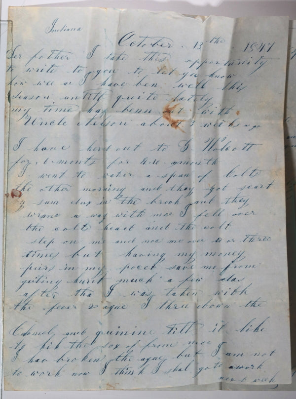 1847 USA family letter from Fort Wayne IN to Pompey NY