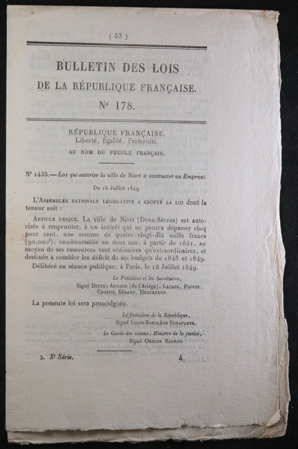 1849 France deux (2) Bulletin des Lois (Deuxième République)