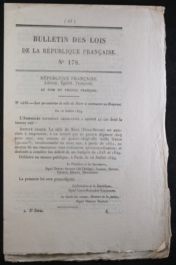 1849 France deux (2) Bulletin des Lois (Deuxième République)
