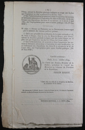 1849 France deux (2) Bulletin des Lois (Deuxième République)