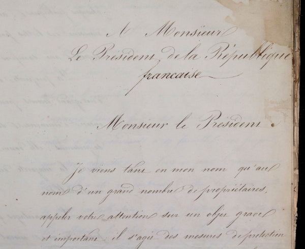 1849 France pétition à Napoléon, Président 2e République: immobilier