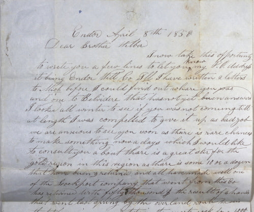 1850 Endor Illinois, stories about California gold rush, next spring?