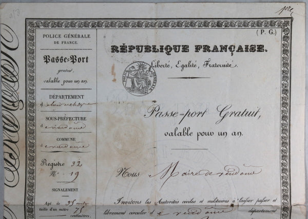 1851 passport pour un commis de Vendôme (Loir et Cher), aller à Rouen