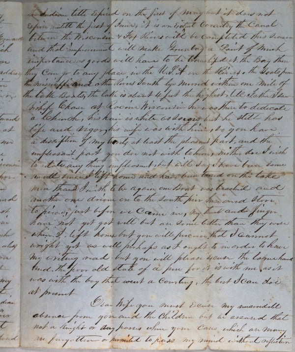 1851 travel letter describing trip through Michigan and Wisconsin