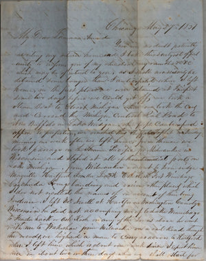 1851 travel letter describing trip through Michigan and Wisconsin