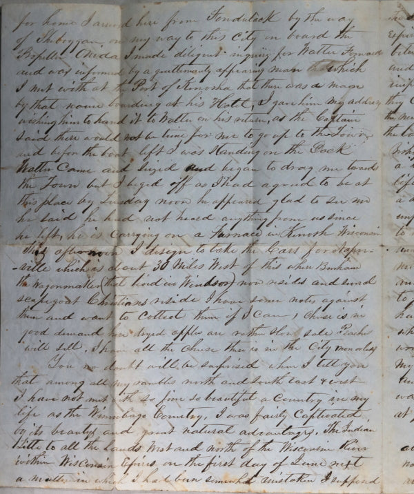 1851 travel letter describing trip through Michigan and Wisconsin