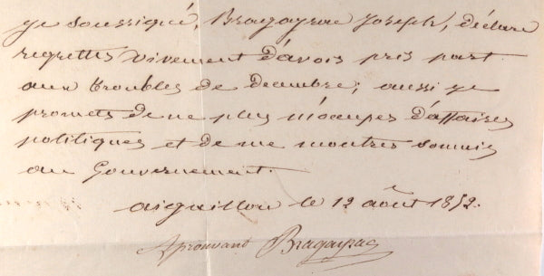 1852 France Lot-et-Garonne) grâce pour Républicain (coup d’État 1851)