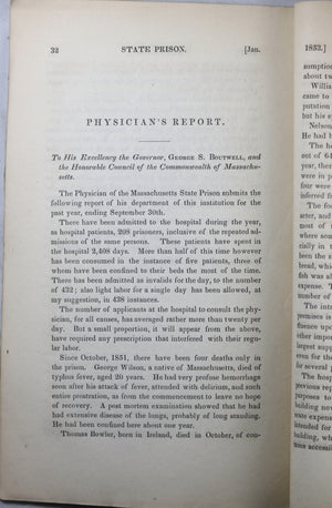 1852 Annual Report Massachusetts State Prison
