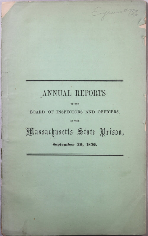 1852 Annual Report Massachusetts State Prison