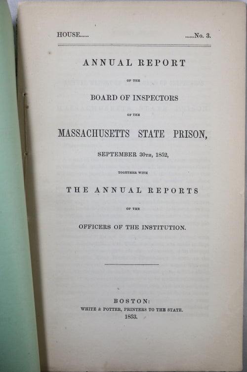 1852 Annual Report Massachusetts State Prison