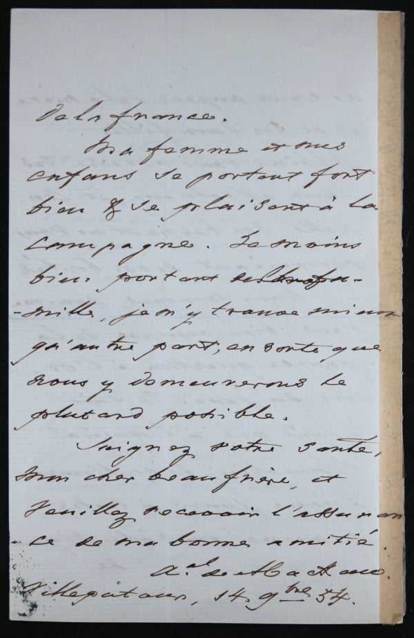 1854 lettre de l’Amiral Mackau à son beau frère le Duc de Valmy