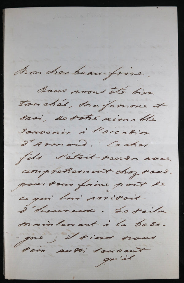 1854 lettre de l’Amiral Mackau à son beau frère le Duc de Valmy