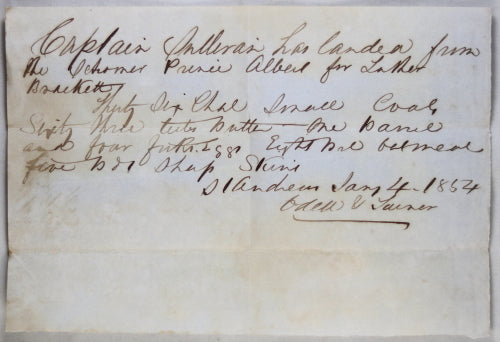 1854 receipt for cargo unloaded from schooner in St Andrews N.B.