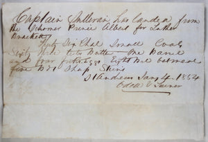1854 receipt for cargo unloaded from schooner in St Andrews N.B.