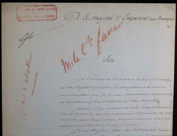 1854 inventeur anglais à l’Empereur Napoleon III, invention militaire