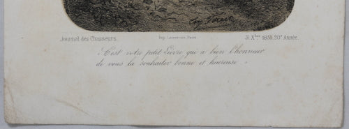1855 gravure avec souhaits 'Bonne Année', Journal des Chasseurs