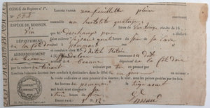 1856 France deux documents transport de vin région de Bordeaux