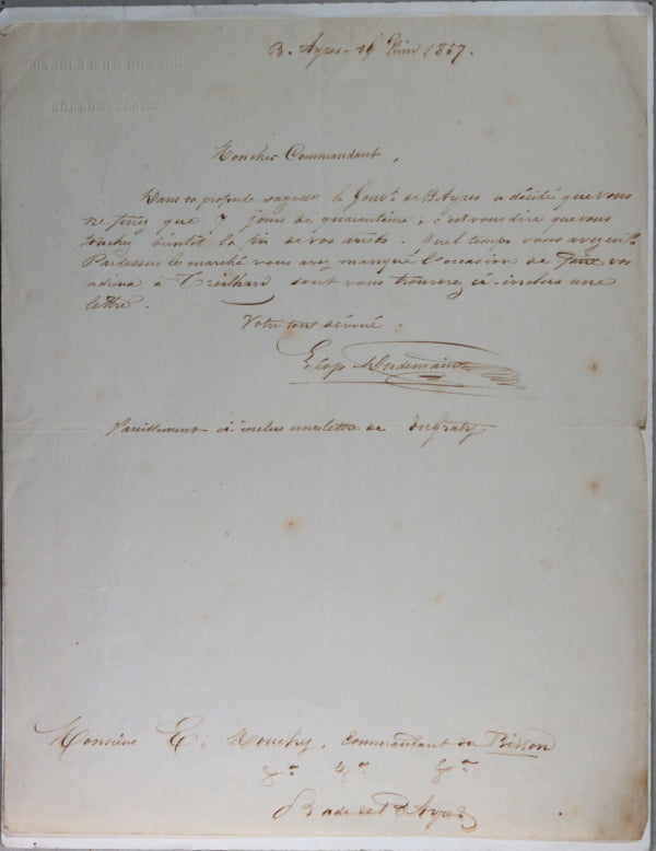 1857 Buenos Ayres lettre quarantine Lt. Mouchez, capitaine du Bisson 1857 Buenos Ayres lettre quarantine Lt. Mouchez, capitaine du Bisson